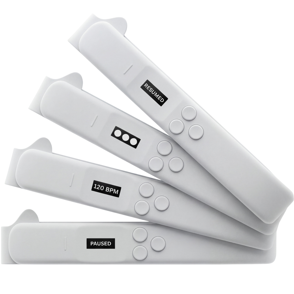 MetroBand wearable metronome headband lineup showing the mini OLED display with tempo and status indicators